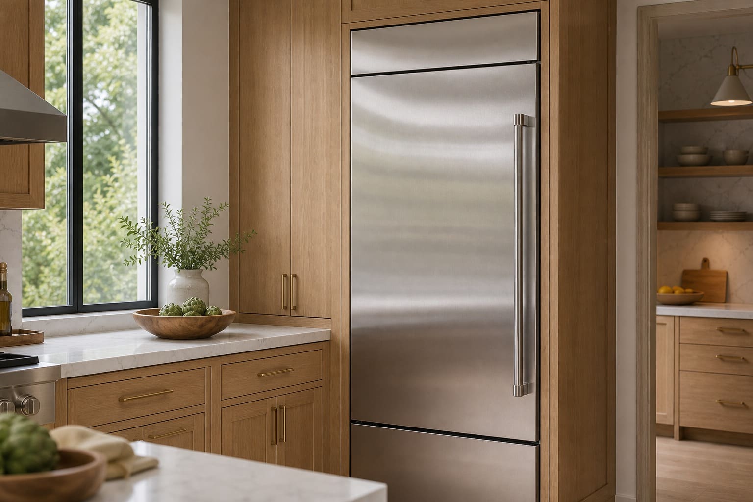 Viking built-in refrigerator column serviced in a Woodside, CA kitchen